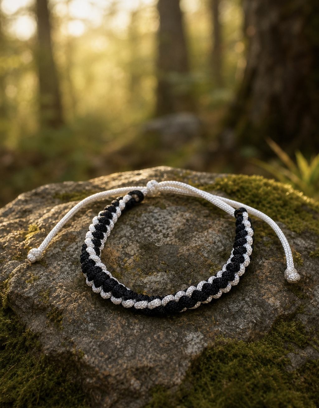 Shatranj black and white macrame bracelet